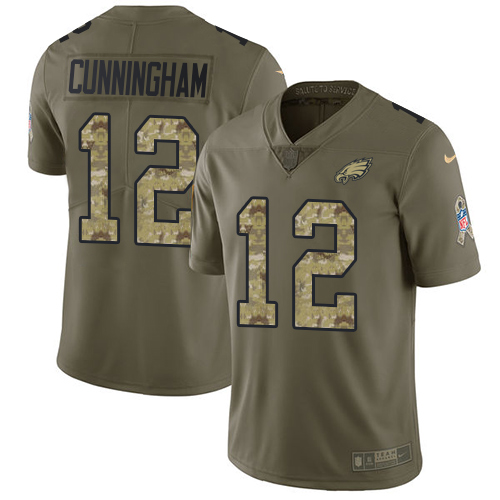 Nike Eagles #12 Randall Cunningham Olive/Camo Men's Stitched NFL Limited Salute To Service Jersey - Click Image to Close